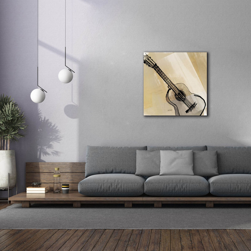 «Guitare neutre» par Anne Tavoletti, art mural sur toile, H 37 po x l 37 po x P 1,5 po