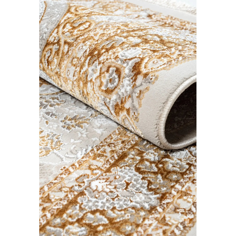 Floral Area Rug, Rectangle 160 x 230 cm, Gold