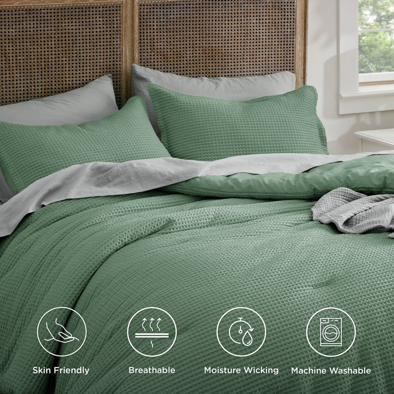 Bedsure Waffle Comforter Set, Gray, King Comforter + 2 King Shams