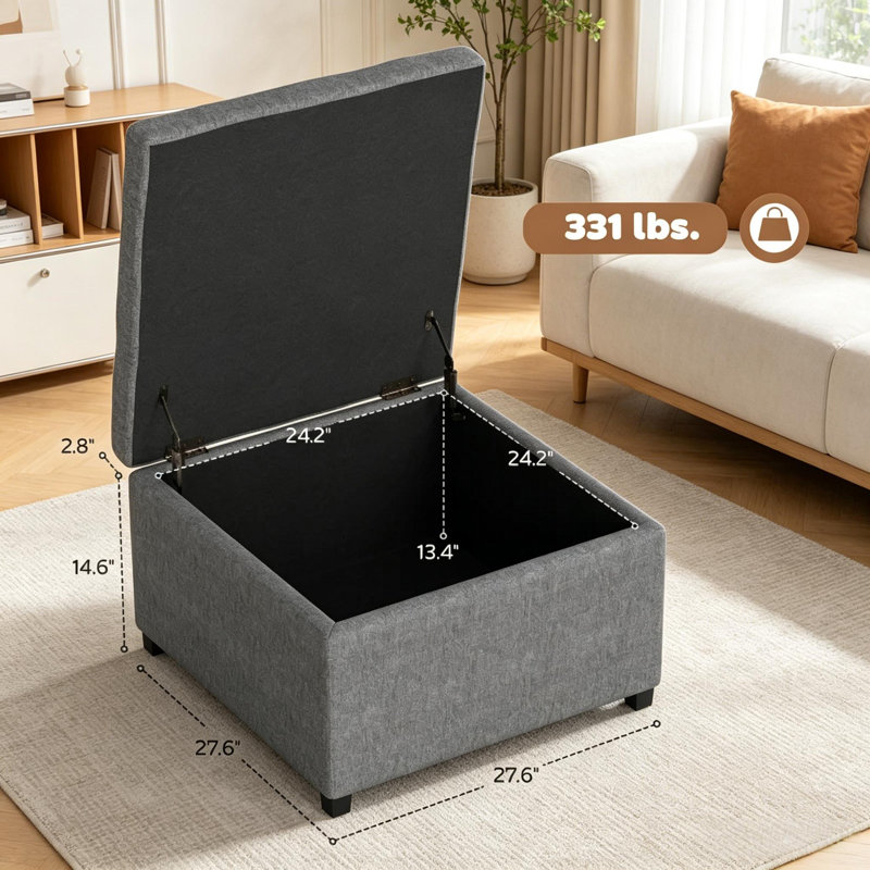 Button Tufted Square Storage Ottoman, Gray