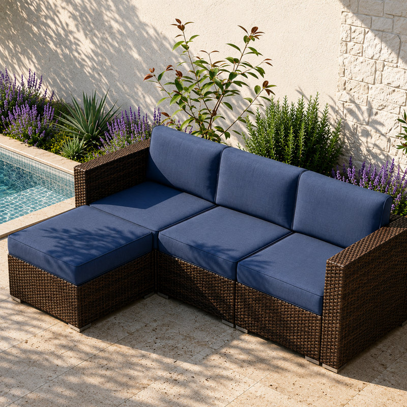 7-Piece Outdoor Replacement Cushion Set with 4" Thick Supportive Foam for Patio Conversation Sets, Navy
