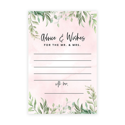 Blush, feuilles de verdure roses, conseils de mariage et cartes de livre d'or pour les mariés, paquet de 56