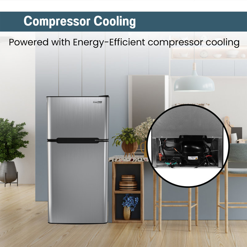 Conserv 19in Stainless Compact 2 Door Refrigerator 4.5cf Reversible Door 115V, Stainless/Black