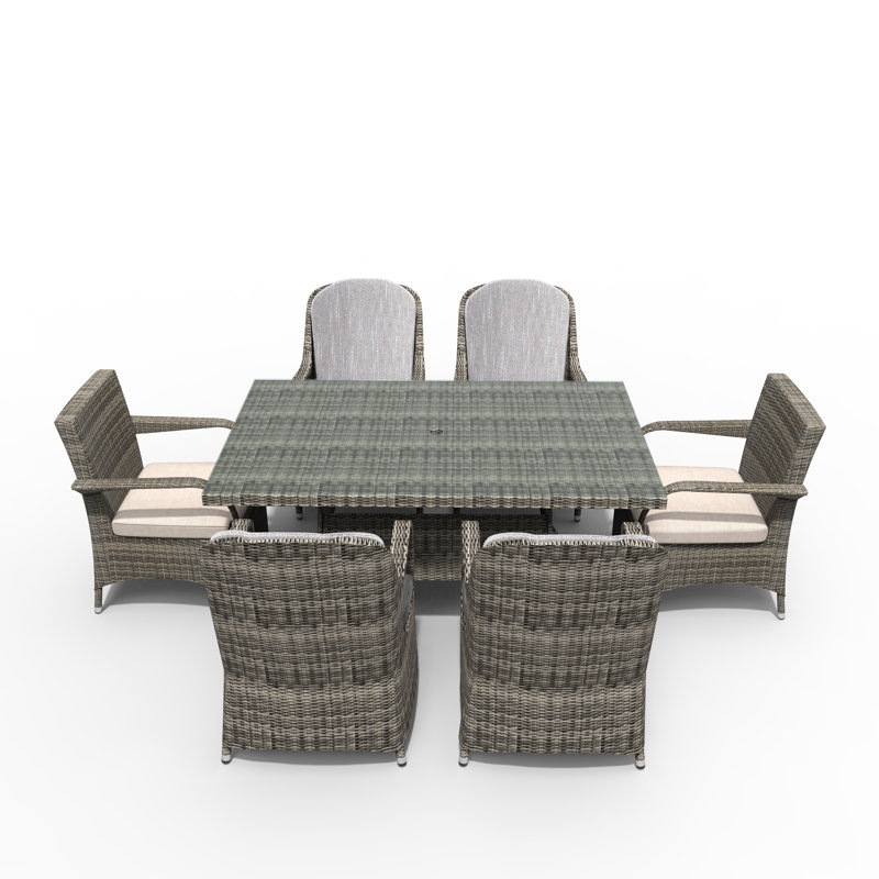 Algird 6 - Person Wicker Patio Dining Set with Rectangular Table , Cushions Included, Gray