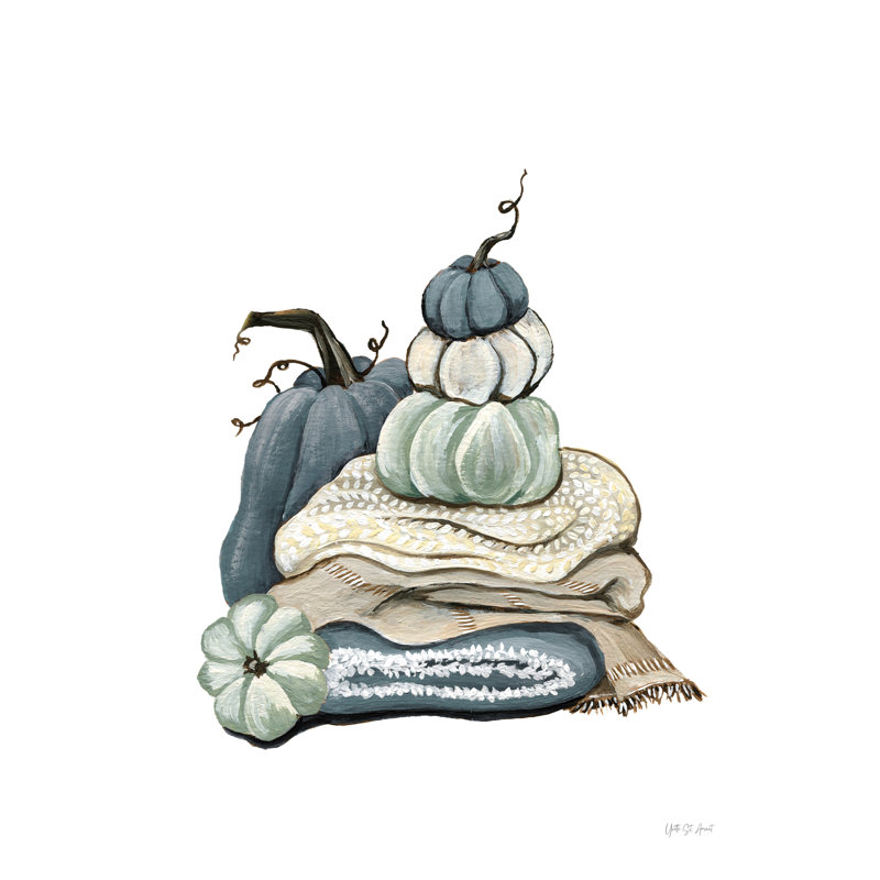 Harvest Cozy Pumpkins Blue II, No, 40"H x 30"W, Gold Framed Print