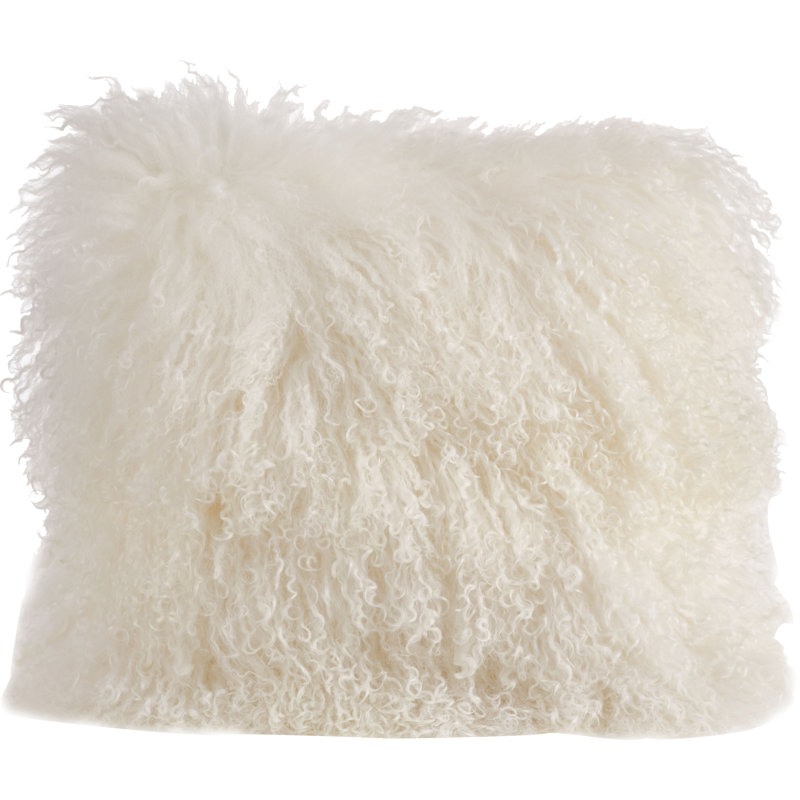 Coussin décoratif carré avec sa housse en laine d'agneau Iyana, Ivoire, Carré 16 po