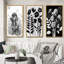 "Teckel et fleurs graphiques blanches", 3 pièces sur toile-961801388-961801389