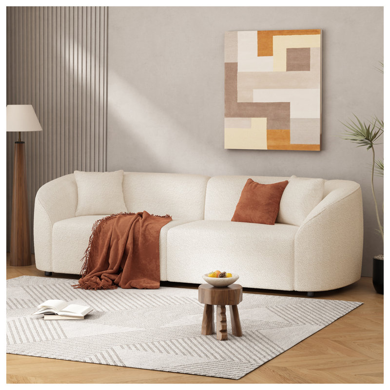 Canapé incurvé de 87 po - Canapé 3 places beige moderne avec assise moelleuse et structure durable pour un décor de salon contemporain