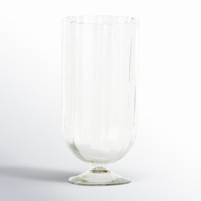 Perry And Grey Glass Ribbed Candle Holder With Elevated Base