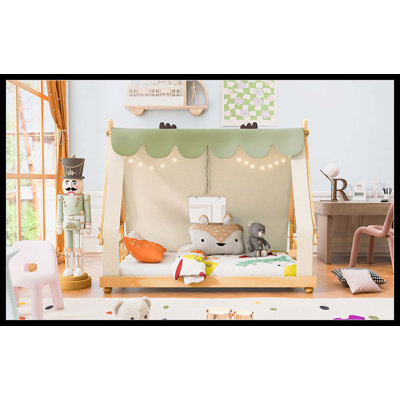 Twin Size House Bed With Tent And Light,White