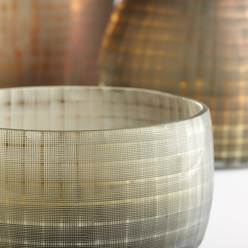 Gold Iridescent Glass Grid Table Vase, 12"