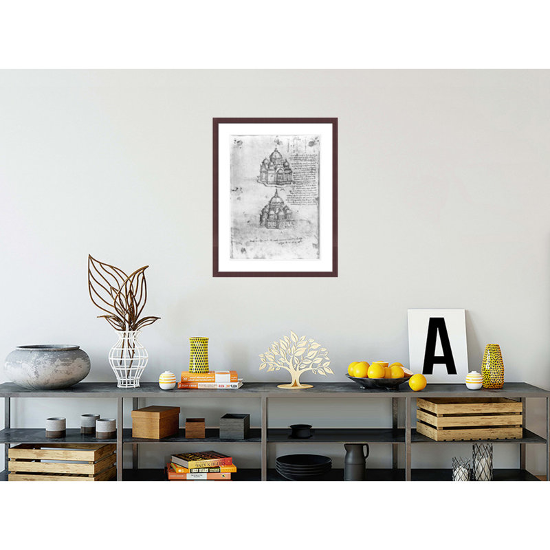 Studies of central plan buildings folio 17v from Paris Manuscript B by Leonardo da Vinci -Framed Giclee Print