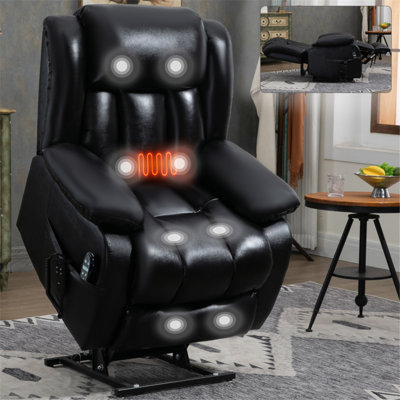 Dual Motor Infinite Position Up To 350 LBS Electric Medium Size Genuine Leather Black Power Lift Recliner Chair With 8-Point Vibration Massage And Lumbar Heating