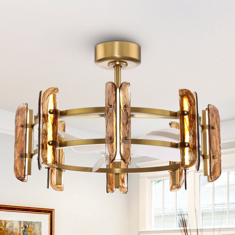 Ventilateur de plafond en verre coloré 31,9 "avec lumières DEL à intensité variable et télécommande