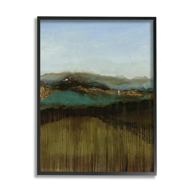 Abstrait au loin, paysage de montagnes bleues par Ruth Fromstein - Peinture, H 20 po x l 16 po, Giclée encadrée noir minuit