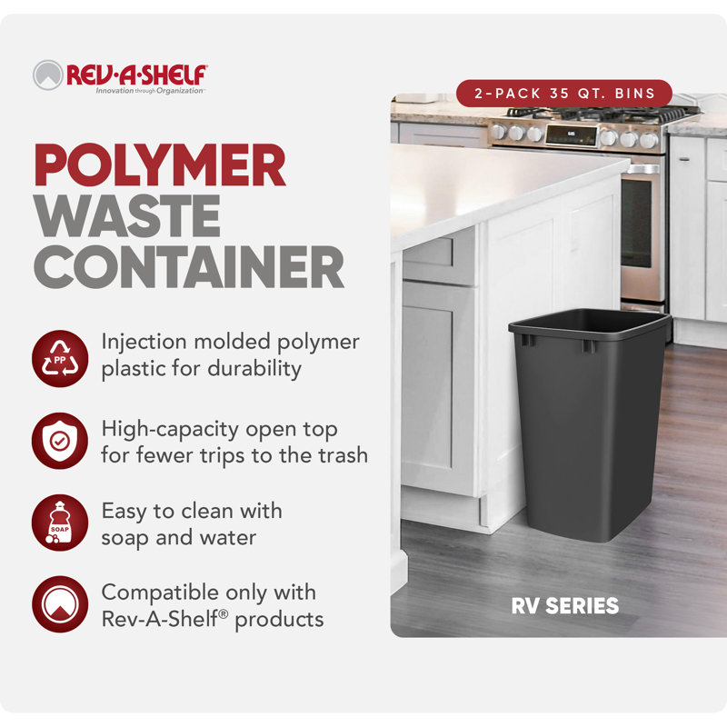Rev-A-Shelf Polymer Replacement 35 qt. Trash Bin(s), 8.75, Black