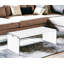 Table basse Hulo, panneaux latéraux en verre transparent, plateau en bois gris de 44 po-111861386