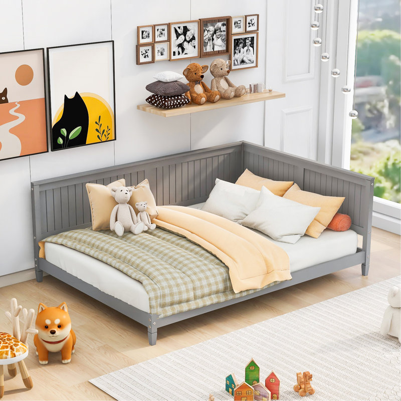 Lit de jour double en bois pleine grandeur, gris, Gris, Complet/Double