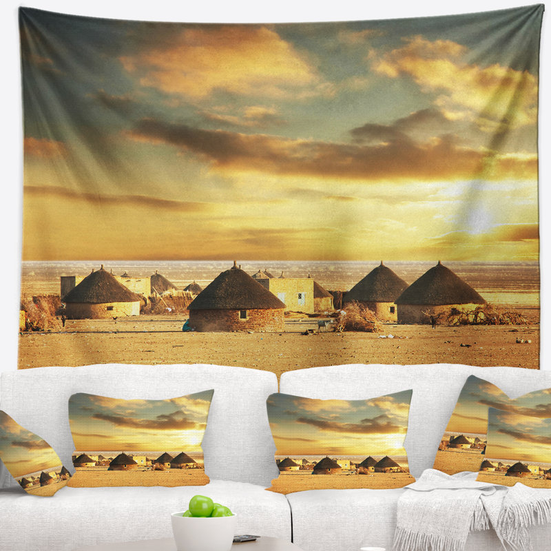 Magnifique tapisserie de paysage africain, H 50 po x l 60 po
