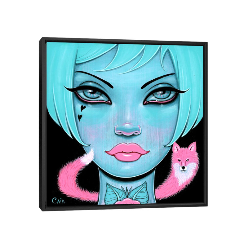 Rose fox, bleu, reproduction d’art sur toile tendue, H 18 po x l 18 po x P 1,5 po, Toile avec cadre flottant noir