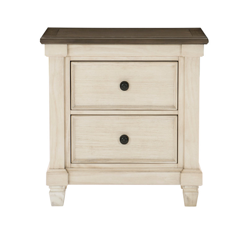 Mobilier de chambre à coucher classique à 2 tiroirs de style transitionnel rustique à 2 tiroirs avec boutons plats