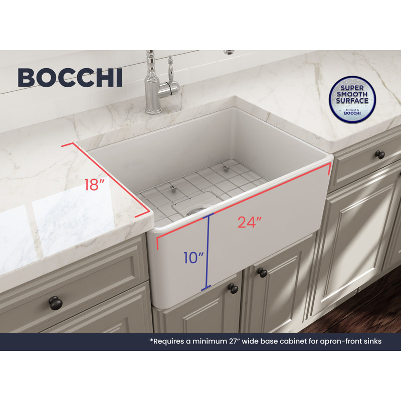 Évier de cuisine de ferme avec accessoires L 24 po x l 18 po, Blanc