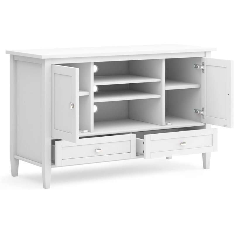  Meuble télé transitionnel en bois massif de 47 po de largeur en blanc, Blanc