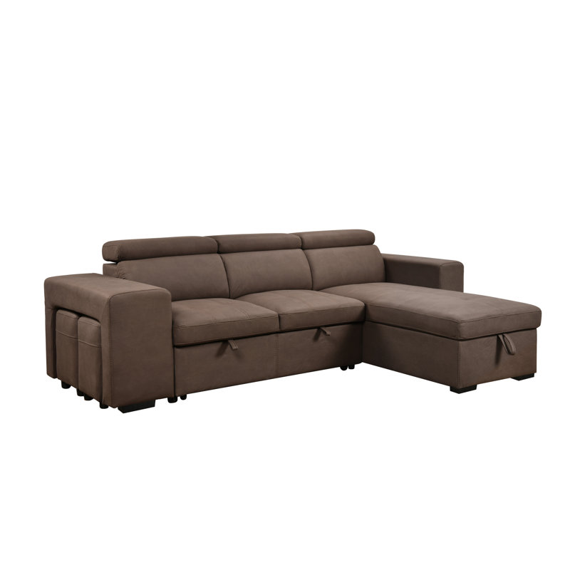 Huratio 102.7'' L Shape Sectional Sleeper Sofa 2 in 1 Convertible Sectional Sofa with Pull Out Bed, Storage Chaise And 2 Stools