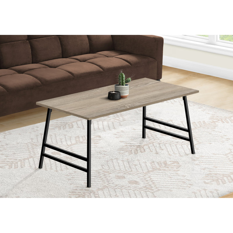 Table basse rectangulaire moderne en stratifié taupe, L 40 po, pour le salon, base en métal noir, table d'appoint rectangulaire de L 40 po, avec pieds