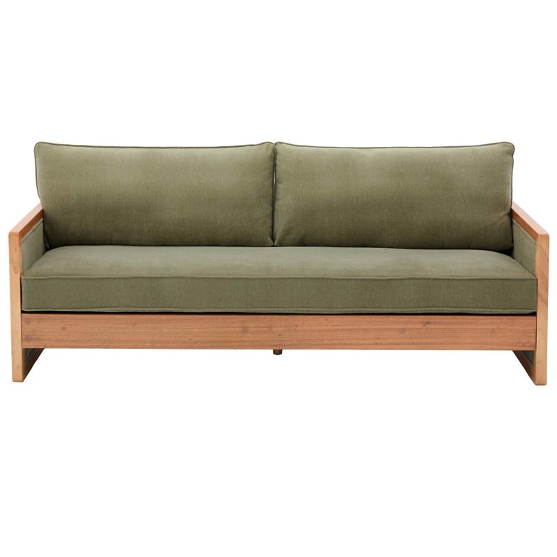 Canapé moderne à trois places en tissu d'ameublement en chenille avec coussins confortables et accoudoirs en bois massif pour un salon élégant