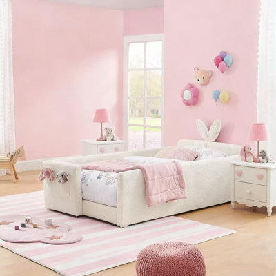 Lit plateforme simple avec oreillette lapin simple avec barre de sécurité et poche latérale