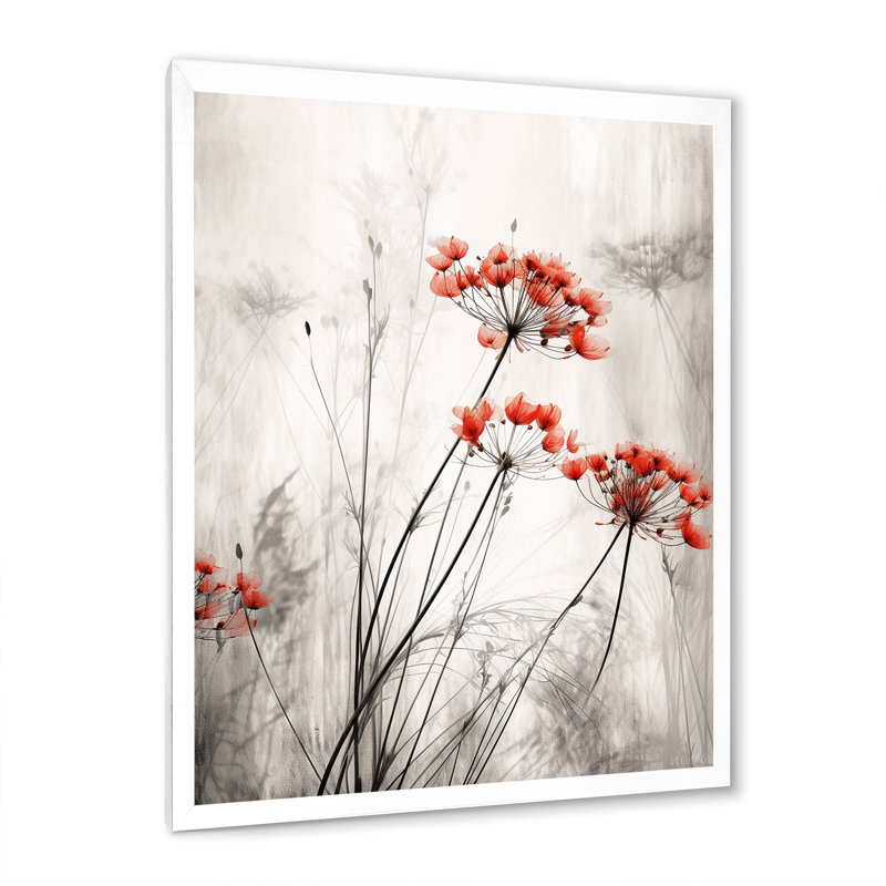 «Red Grey Herb Garden III», impressions sur toile florales, H 40 po x l 30 po x P 1 po, Cadre simple blanc