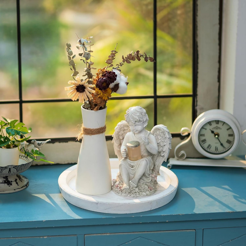 Candle Plate Holder Tray: Round Wooden Decorative Candle Plate Small Farmhouse Table Centerpiece Rustic White Wood Tealight Pillar Trays For Home Decor