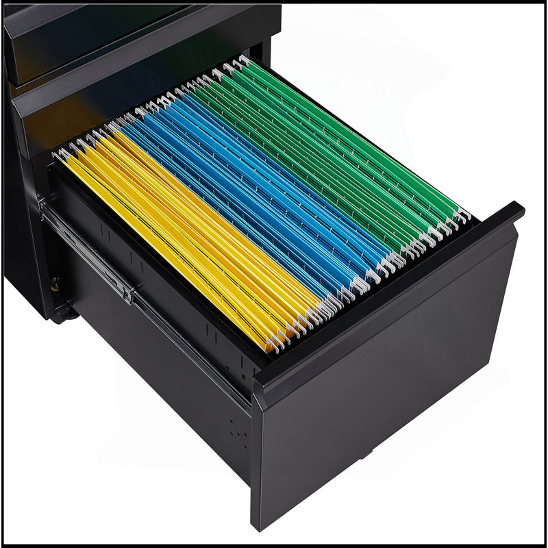 3-Drawer Mobile Filing Cabinet With Lock, Office Storage Filing Cabinet Of Legal/Letter Size, Metal Filing Cabinet To Be Installation Required (Black)