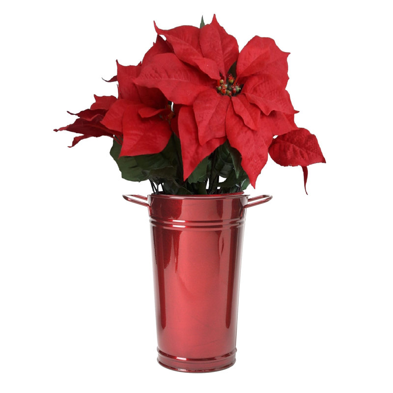 Vase de table en émail galvanisé, H 9,5 po x l 6,5 po x P 6,5 po, Rouge glacé