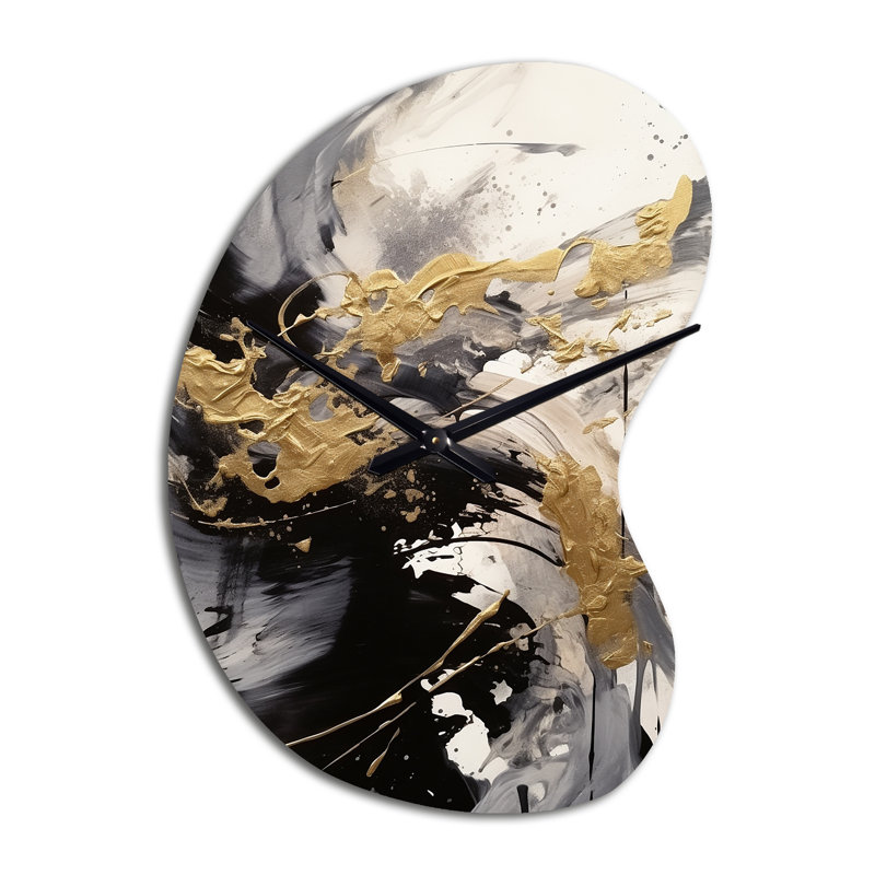Or et gris fluides Fusion IV - Horloge murale moderne en forme unique, impression d'horloge murale de forme libre, Petit