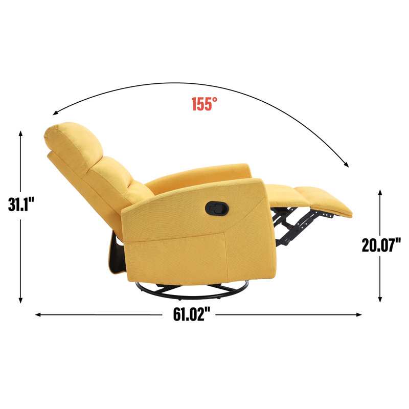Gorana 360° Swivel Rocker Recliner with Fabric & Side Pockets, Yellow