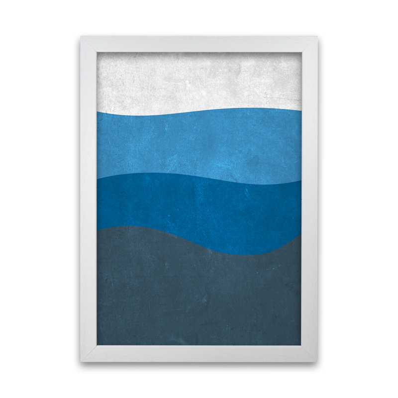 Abstract Blue Seascape Grunge - Print, White Frame, 42cm H x 30cm W x 3cm D