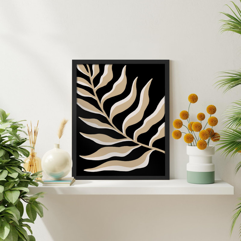 «Abstract Modern Black and Beige Botanical» sur papier, H 10 po x l 8 po, Noir