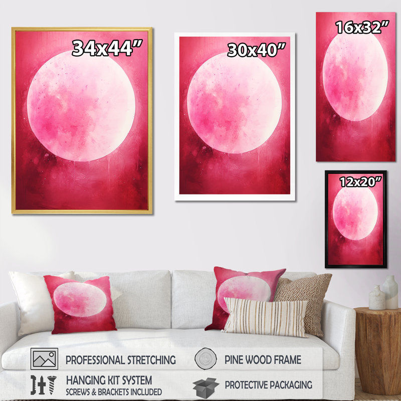 Système solaire au mercure magenta sur toile, Cadre doré simple, H 32 po x l 16 po x P 1 po