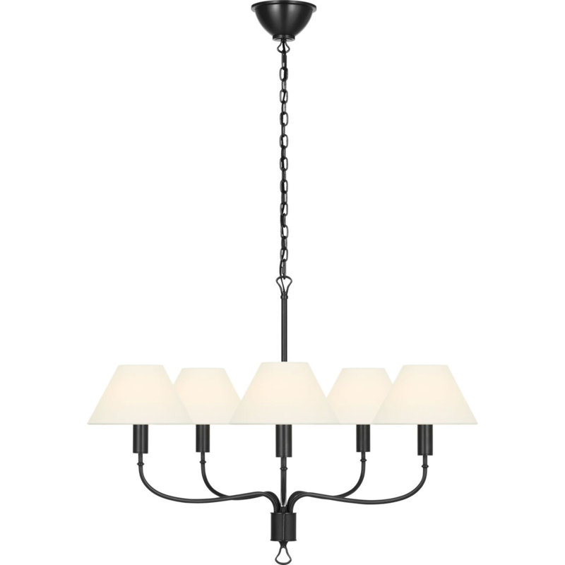 Griffin 31" Chandelier with Linen Shades, Bronze/ Chocolate Leather
