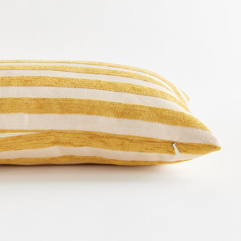 Striped Indoor/Outdoor Reversible Throw Pillow, Rectangular 12"H x 22"W, Goldenrod/Cream