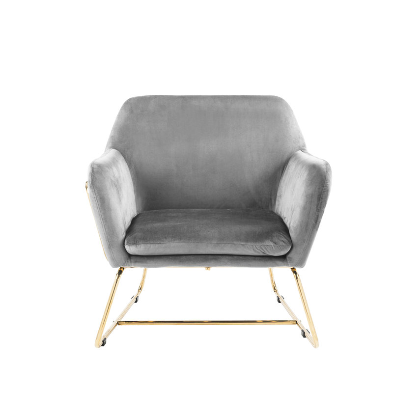 Chaise d'appoint longue durée en velours confortable, base en métal, pieds gris rembourrés de 29,5 po