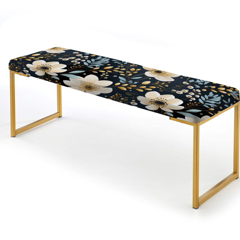 Banc rembourré or, Black & White Watercolor Floral Pattern