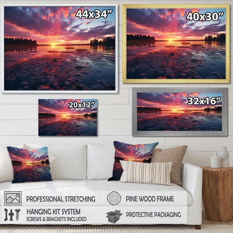 Reproduction d'art sur toile, "Sunset Silent Retreat", H 30 po x l 40 po x P 1,5 po, Cadre photo noir