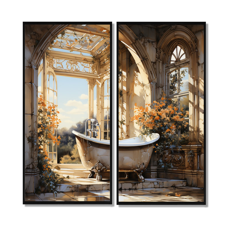 Bathroom Golden Luxe I - Blue, art traditionnel sur toile, 32" H x 32" W, Framed Print without Mat, Black