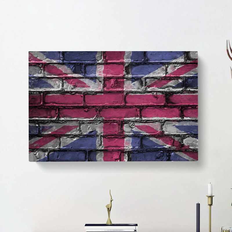 Union Jack Brick Wall Graffiti In Abstract - Wrapped Canvas Painting, 35cm H x 50cm W x 3cm D