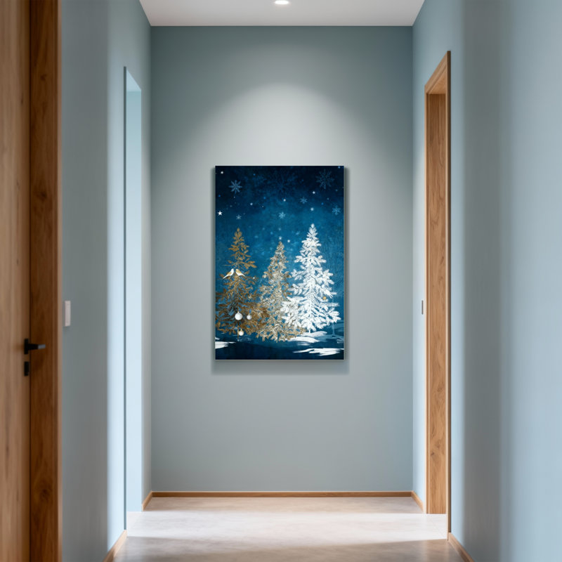 Animaux, arbres d'hiver, flocons de neige, étoiles, oiseaux, ciel nocturne, H 24 po x l 16 po
