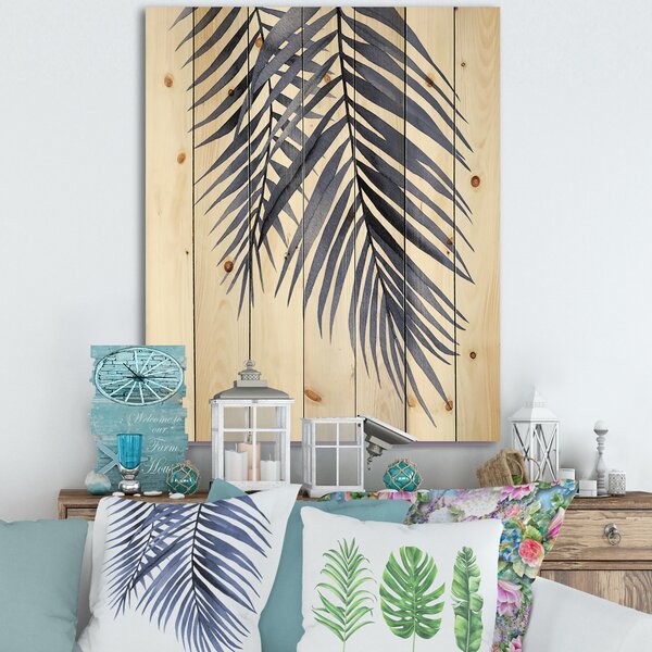 Bless international Blue Palm Leaves Abstract Tropical Branches On Wood ...