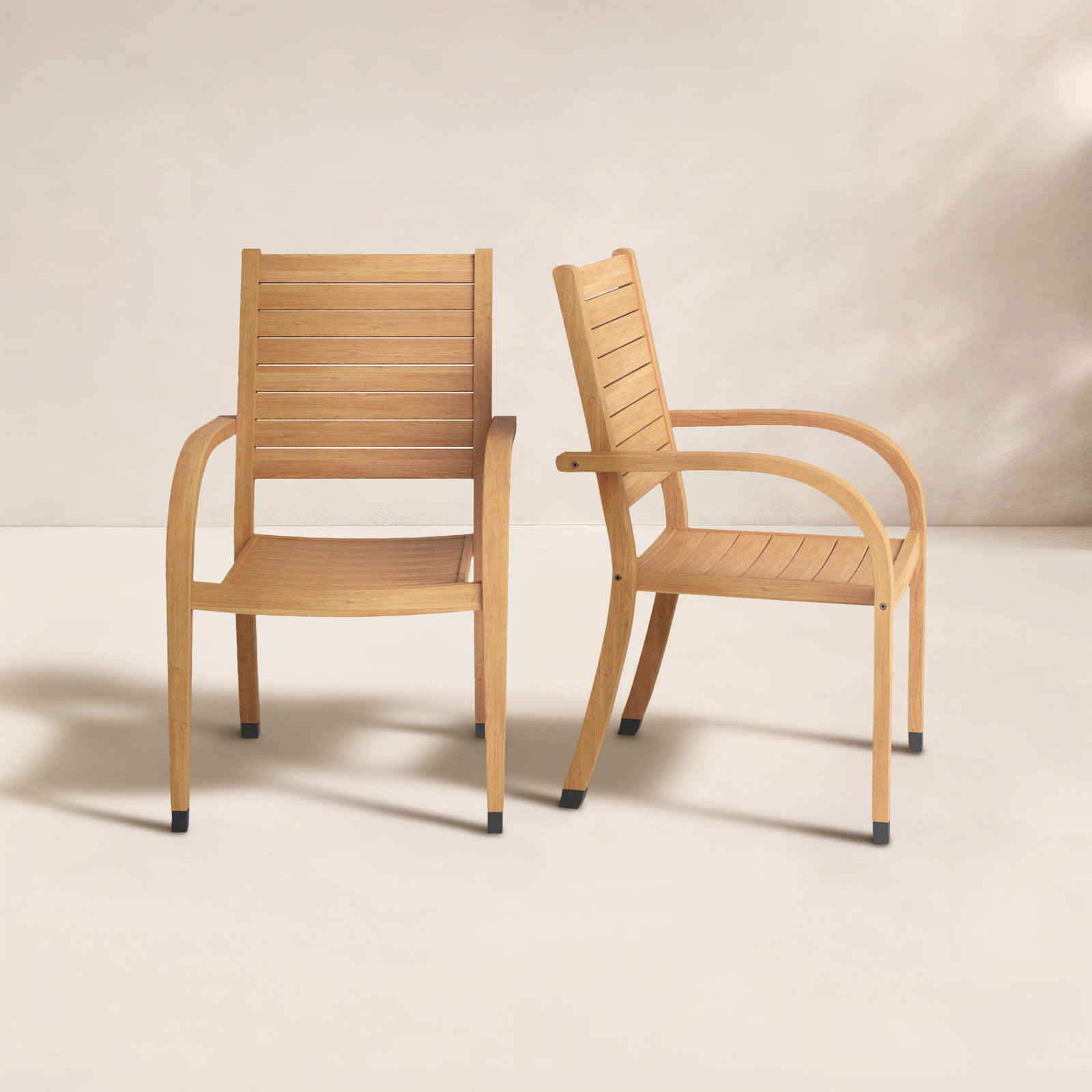 Alyisa Stackable Eucalyptus Patio Side Chair, Light Wood